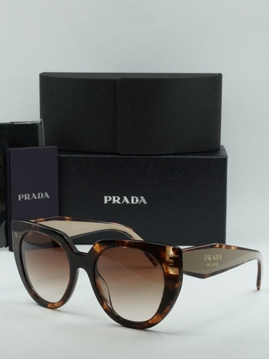 Prada PR14WS 01R0A6 Cat Eye Sunglasses - Caramel Tortoise/Powder/Brown Gradient main image 8